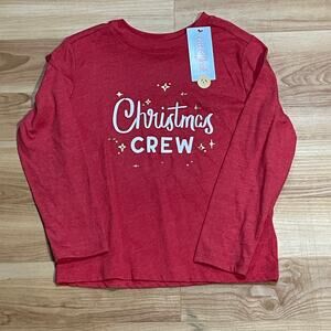 Cat & Jack "Christmas Crew" Long Sleeve Red Shirt, Kid's Size XS 4/5